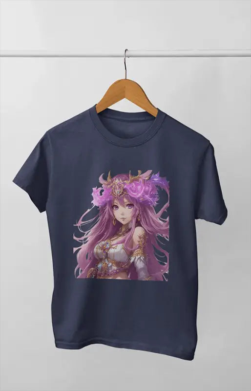 Girl Round Neck Half Sleeve Fantacy Anime - 11Y / Navy Blue